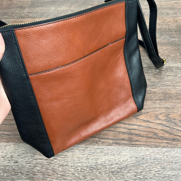 Fossil Tara Leather Crossbody Bag Black Brown Colorblock Gold Hardware - Picture 5 of 16